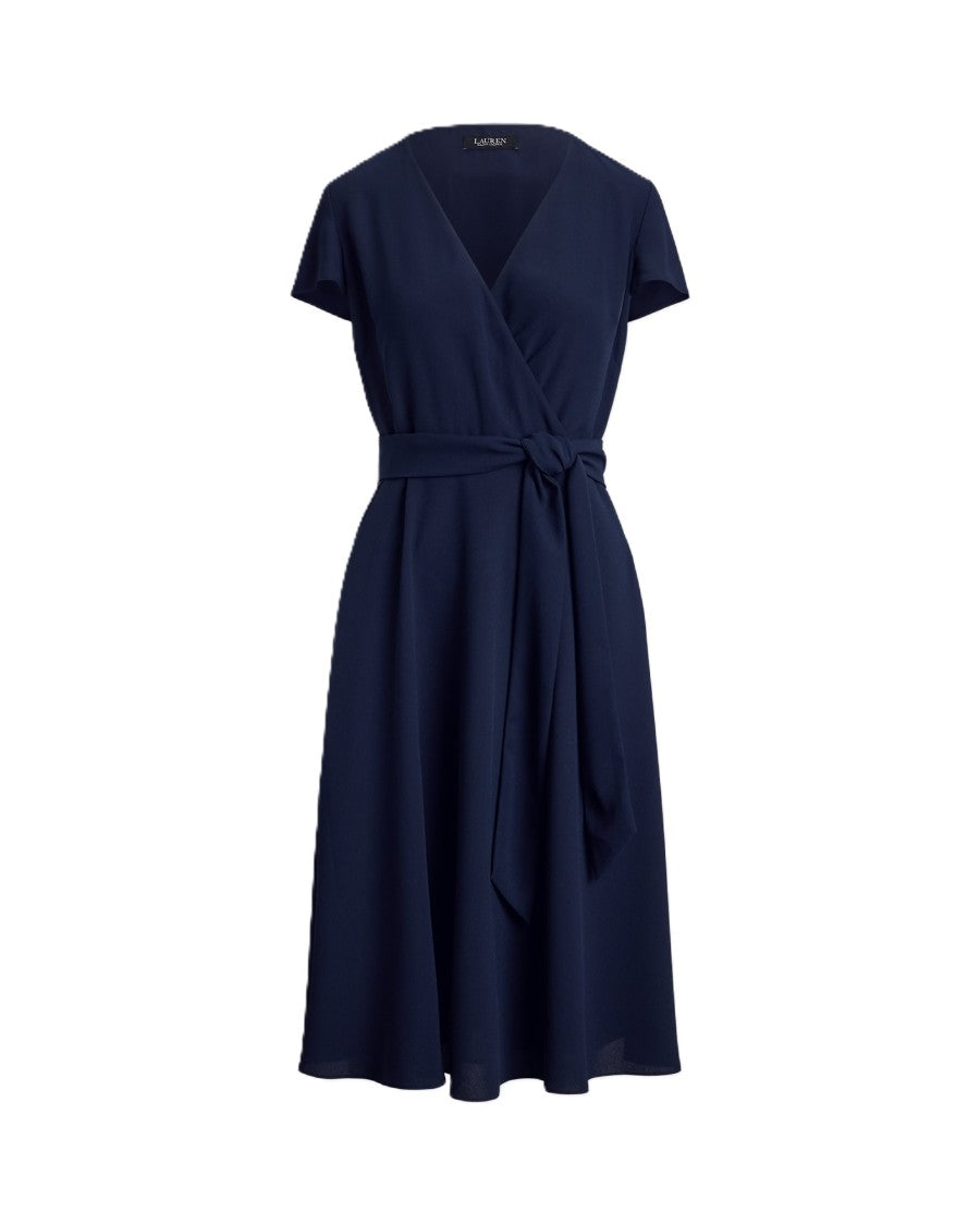 Lauren Ralph Lauren - Belted Georgette Surplice Dress - Womens - Blue
