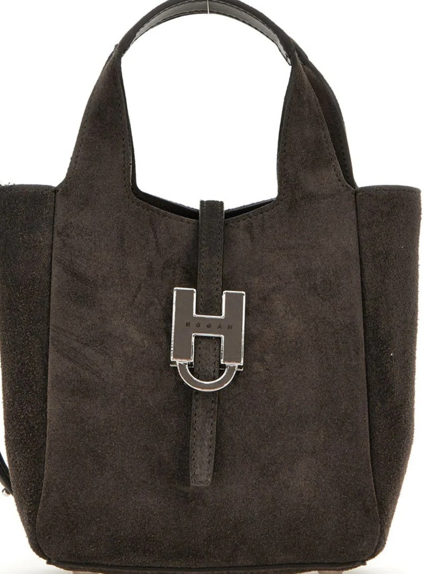 Hogan Structured Suede Handbag With Adjustable Strap