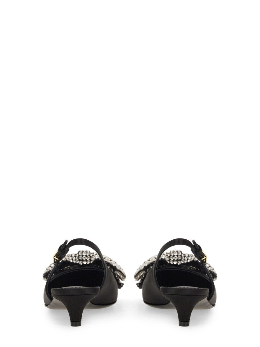 Dolce & Gabbana Satin Sling-Back With Rhinestone Embroidery