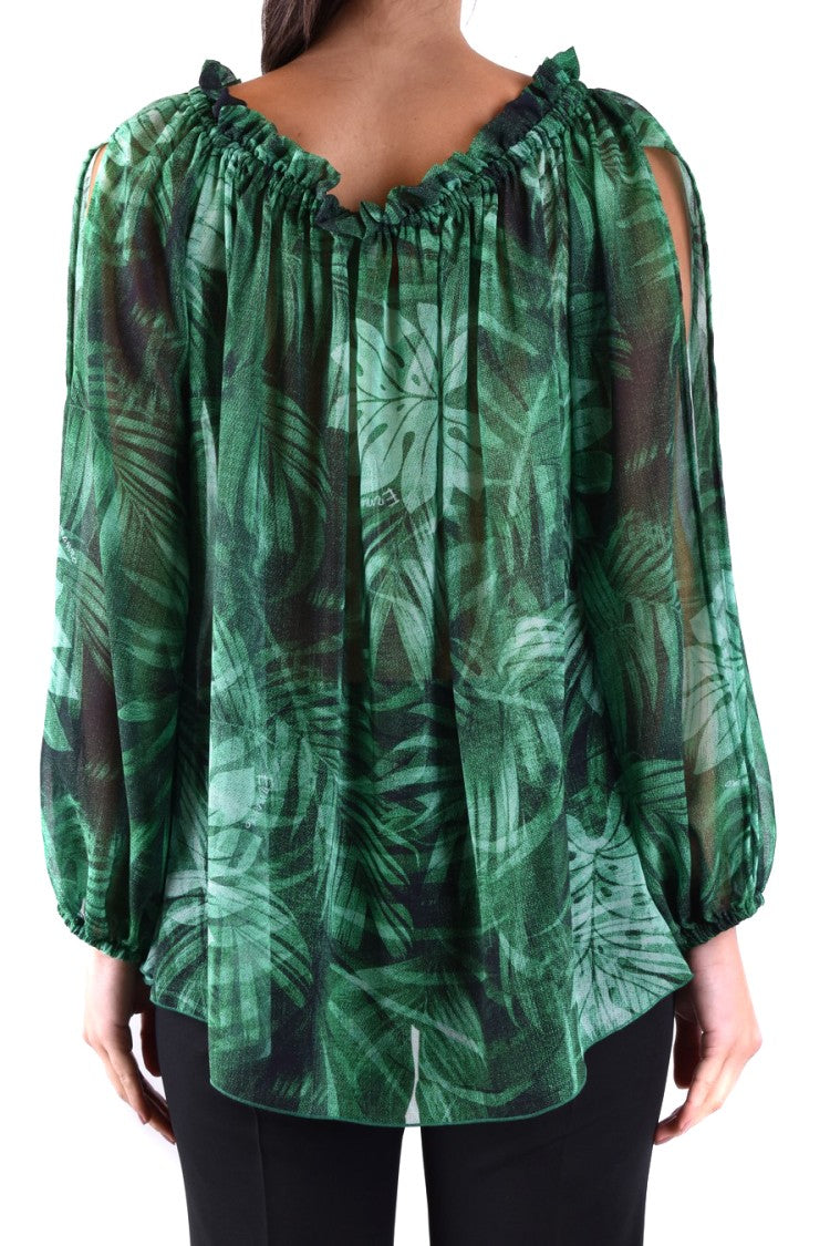 Ermanno Green Polyester Palm-Print Blouse