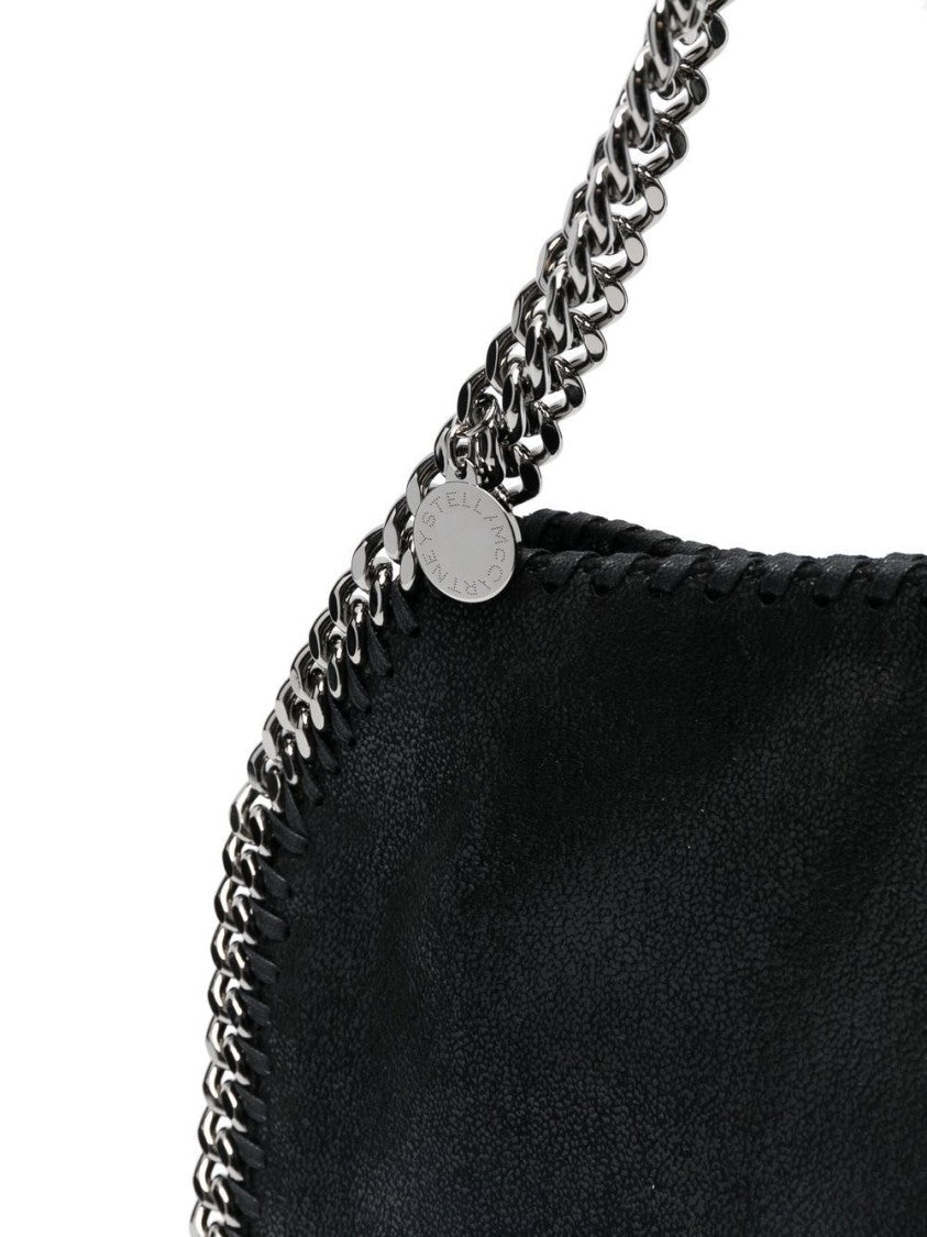 Stella Mccartney Textured Black Bag With Silver Chain Accents