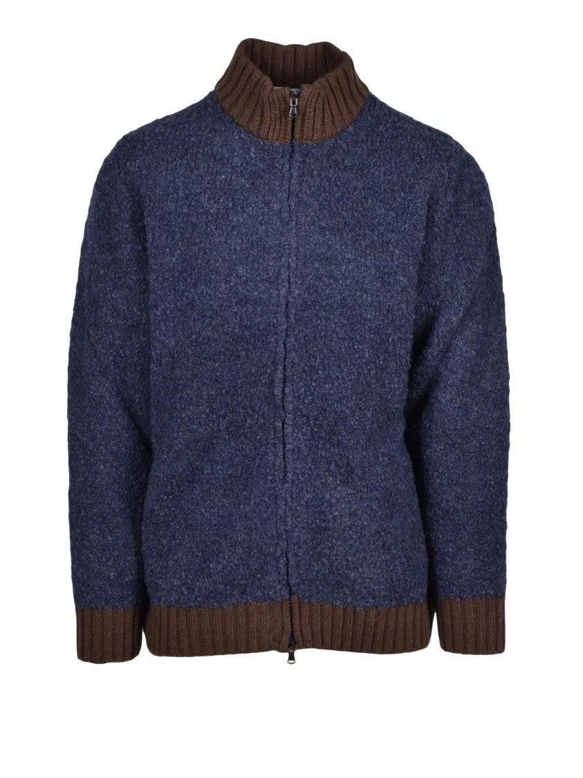 Cashmere Company P. Textured Knit Zip Cardigan With Contrasting Ribbed Trims
