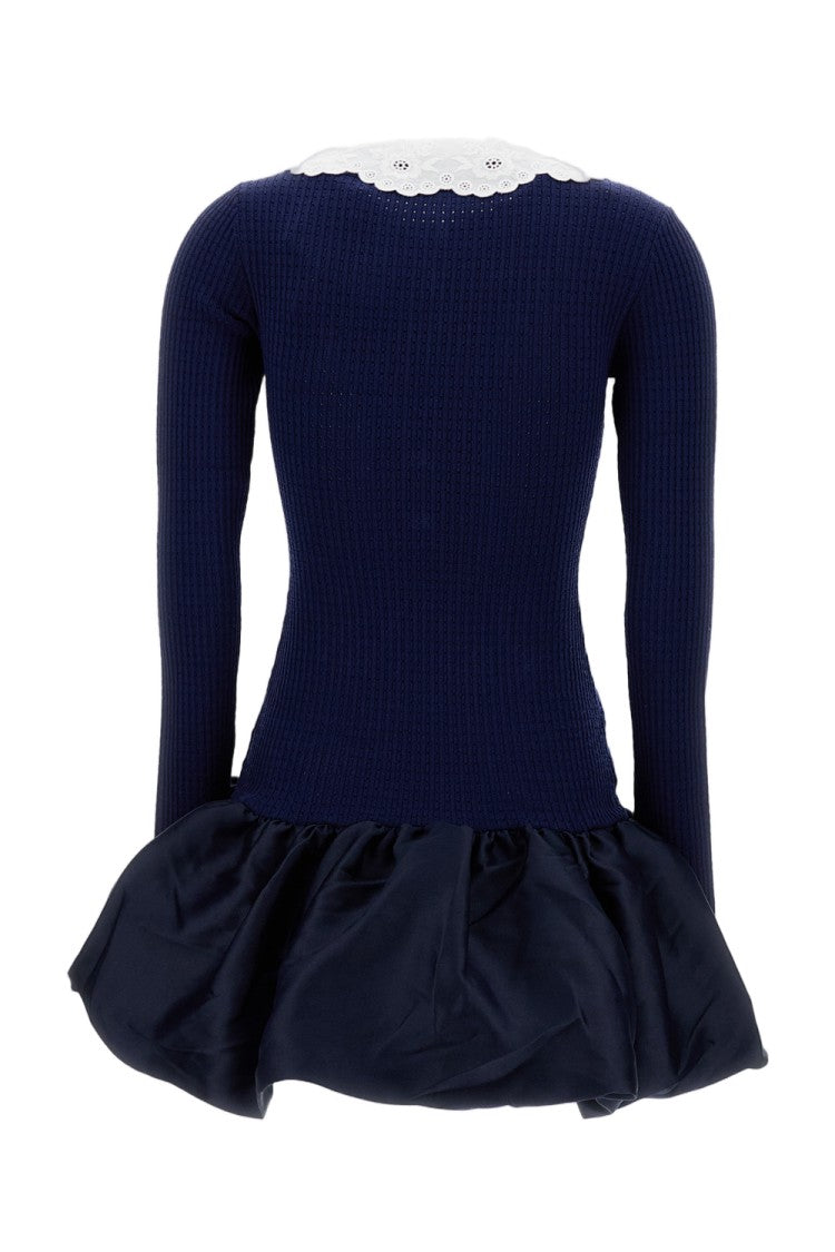 Self-Portrait Navy Knit Taffeta Mini Dress