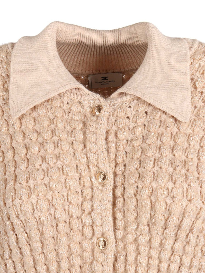 Elisabetta Franchi Tricot Bubble Knit Collar Top