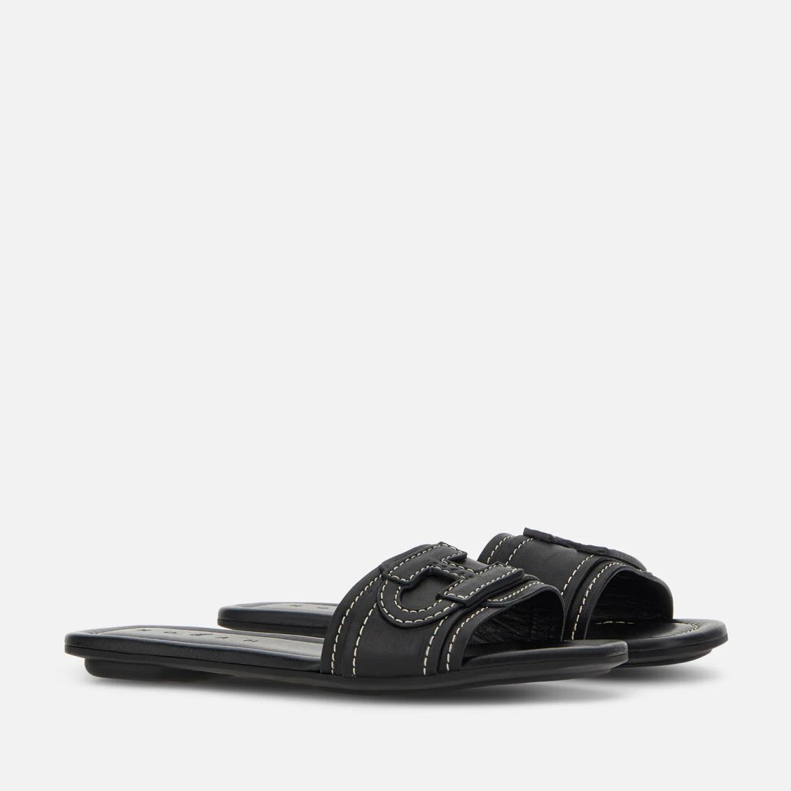 Hogan Black H685 Shearling Leather Slides