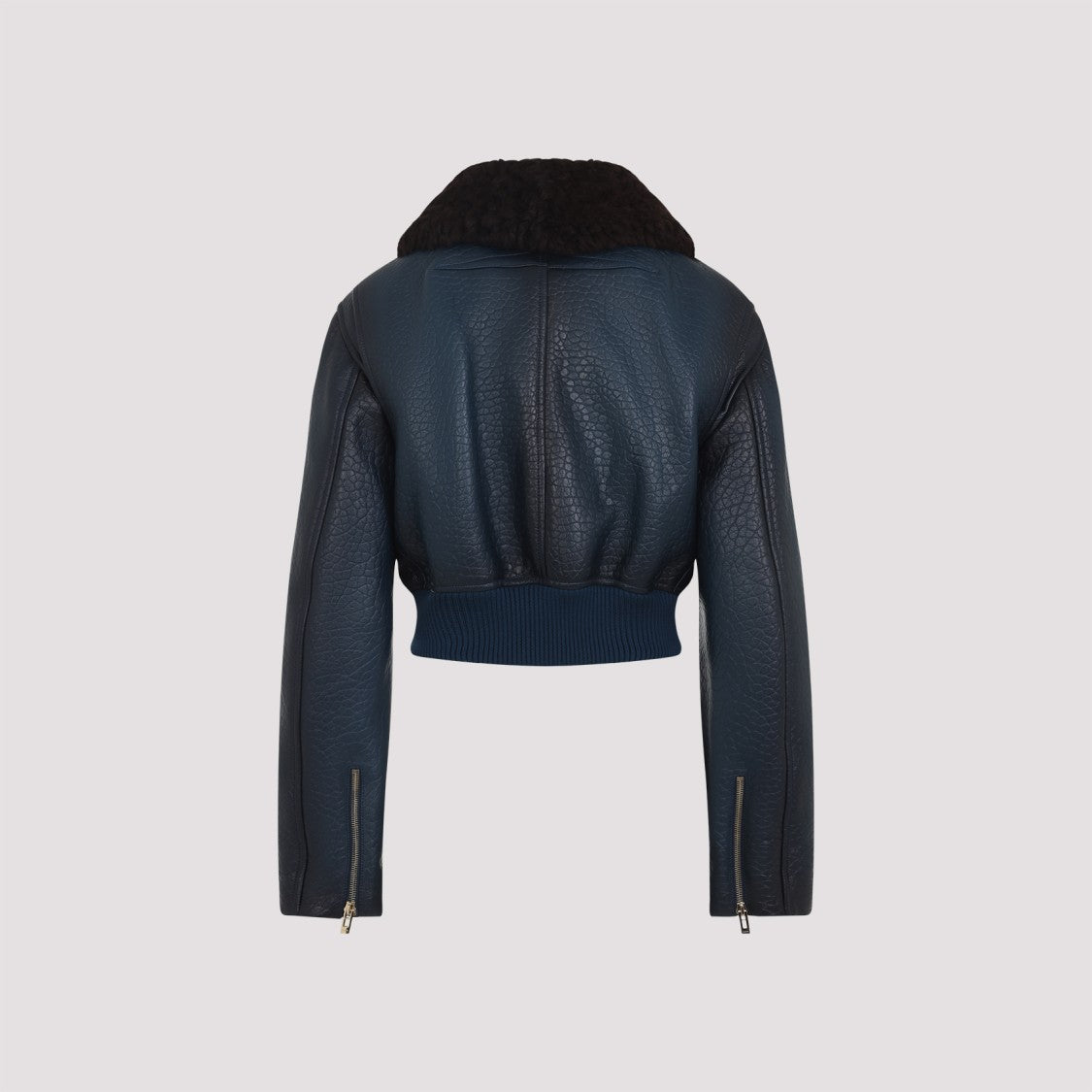 Alaïa Cropped Blue Grained Lamb Leather Aviator Jacket
