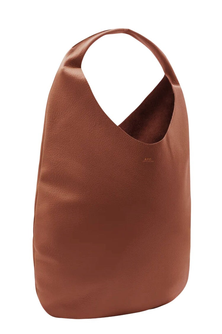 A.P.C. Brown Le Neige Gold Embossed Logo Cowhide Leather Tote Bag