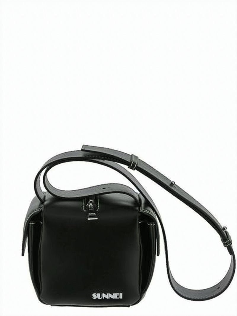 Sunnei Structured Black Leather Crossbody Bag