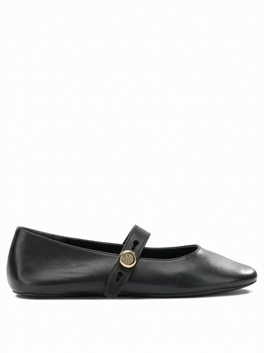 Tory Burch Smooth Leather Mary Jane Flats With Gold-Tone Buckle