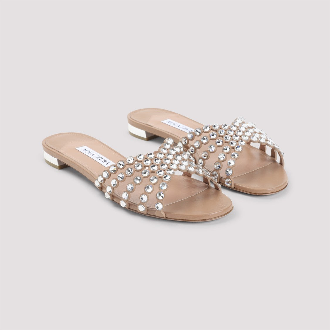 Aquazzura Flat Nappa Leather Sandals With Metallic Studs