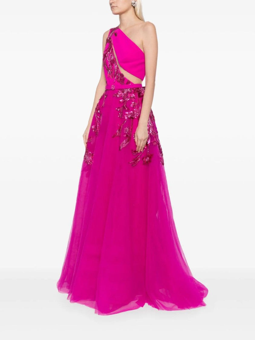 Saiid Kobeisy Tulle Beaded Dress With Floral Beading