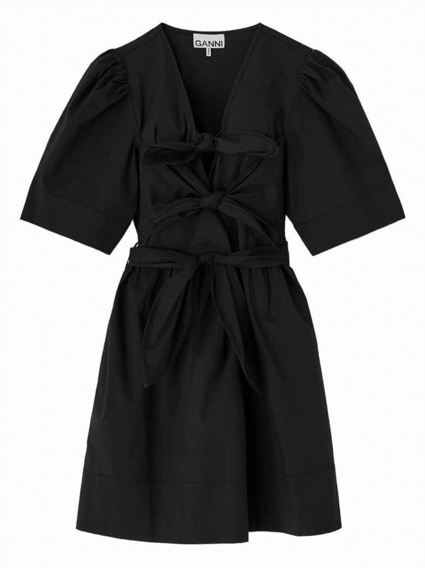 Ganni Mini Dress With Deep V-Neckline And Bow Detail