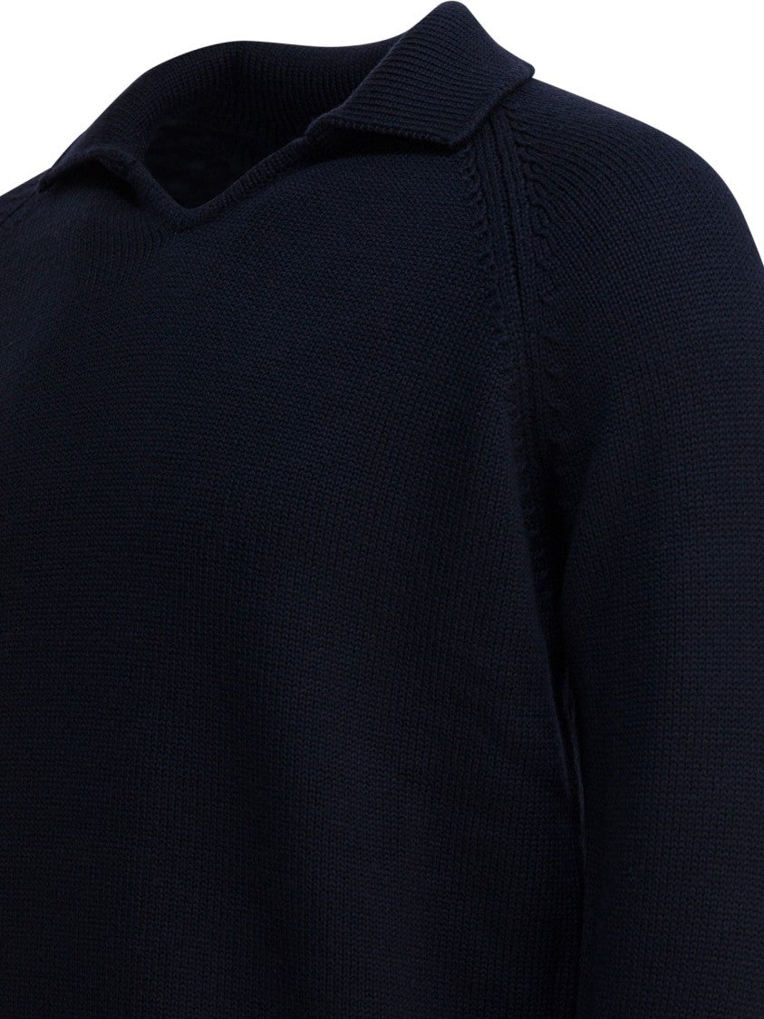Zanone Blue Notte Slim Fit Wool Polo Sweater