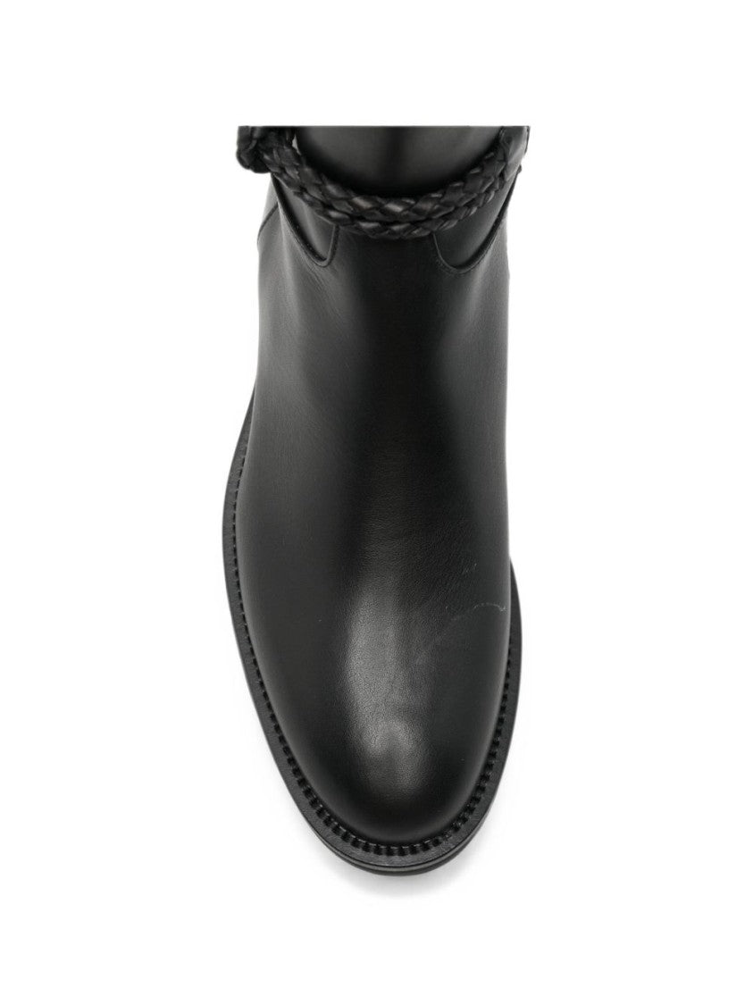 Roberto Festa Black Leather Boots With Braided Strap And Gold Hardware