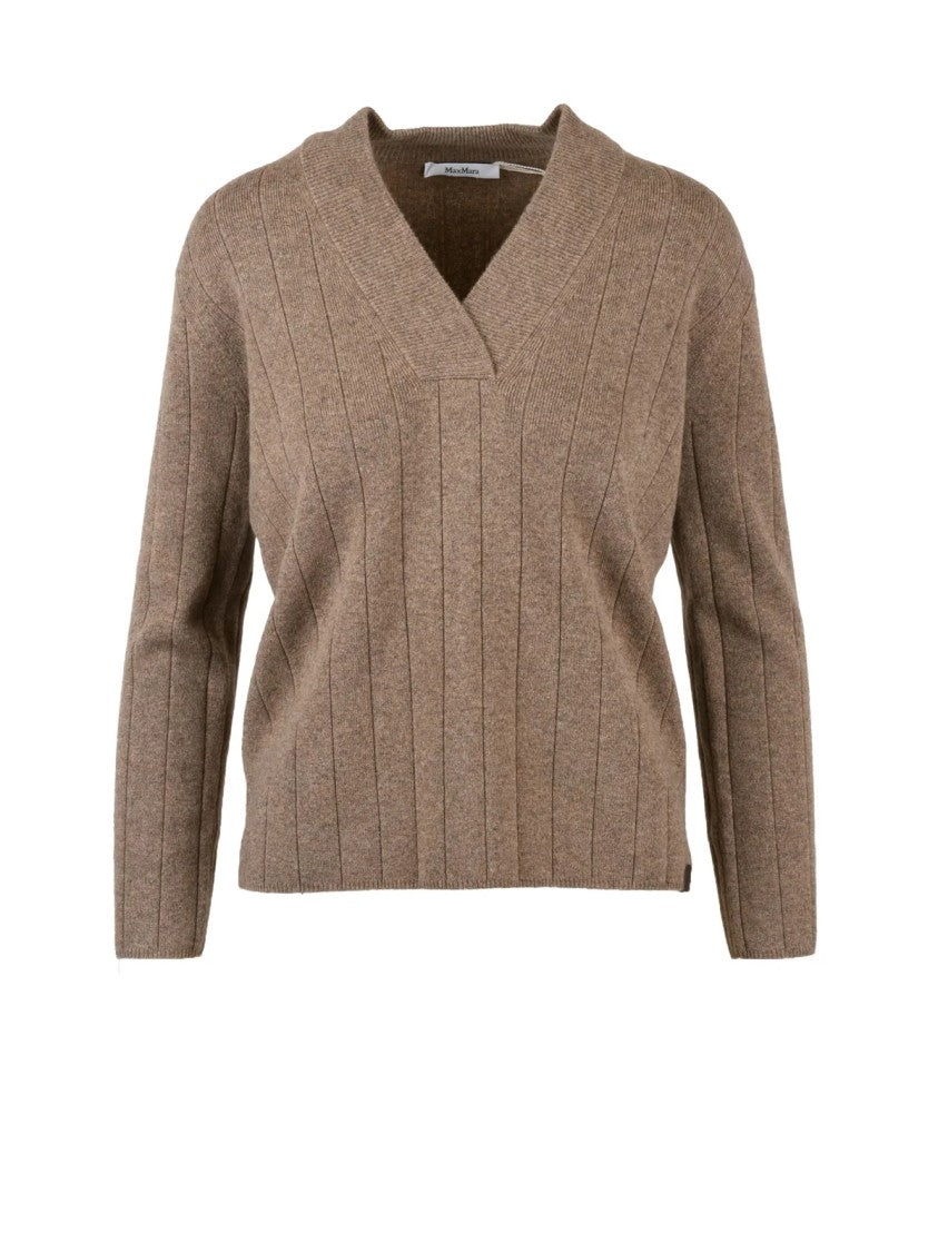 Max Mara V-Neck Cashmere Sweater With Ribbed Knit Texture