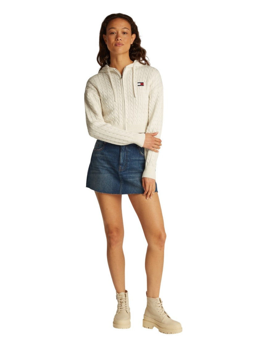 Tommy Jeans Full-Zip Cropped Hoodie With Textured Cable Knit