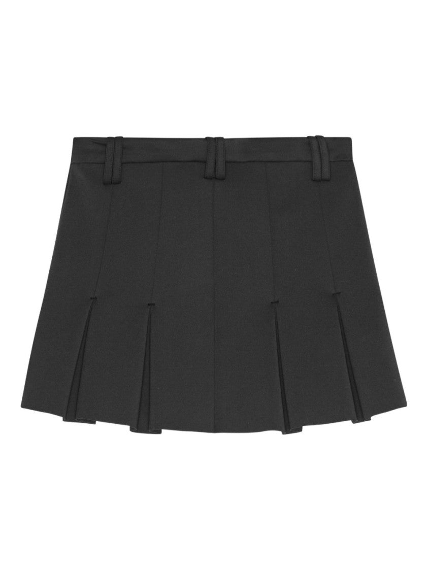 Ganni Pleated Gray Mini Skirt With Decorative Buttons