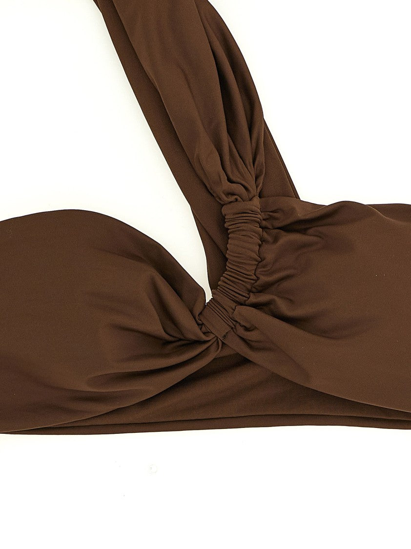 Elisabetta Franchi One-Shoulder Lycra Bikini With Hammered Metal Detail