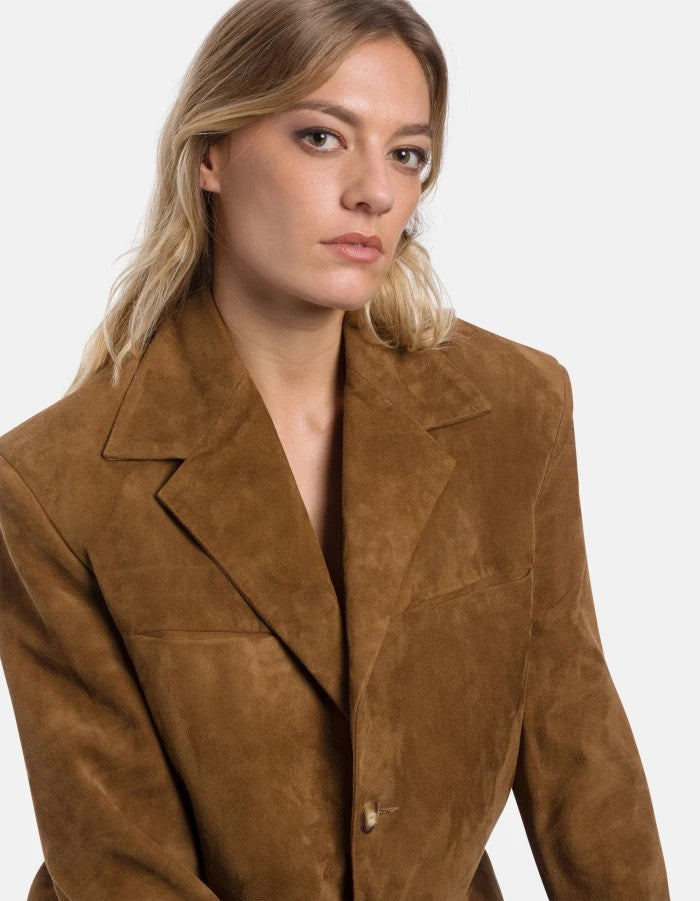 Dondup Structured Boxy Jacket With Notched Lapel In Rich Brown