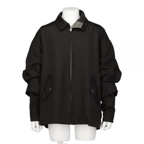 Kolor Minimalist Black Jacket With Zipper Closure And Gathered Sleeves