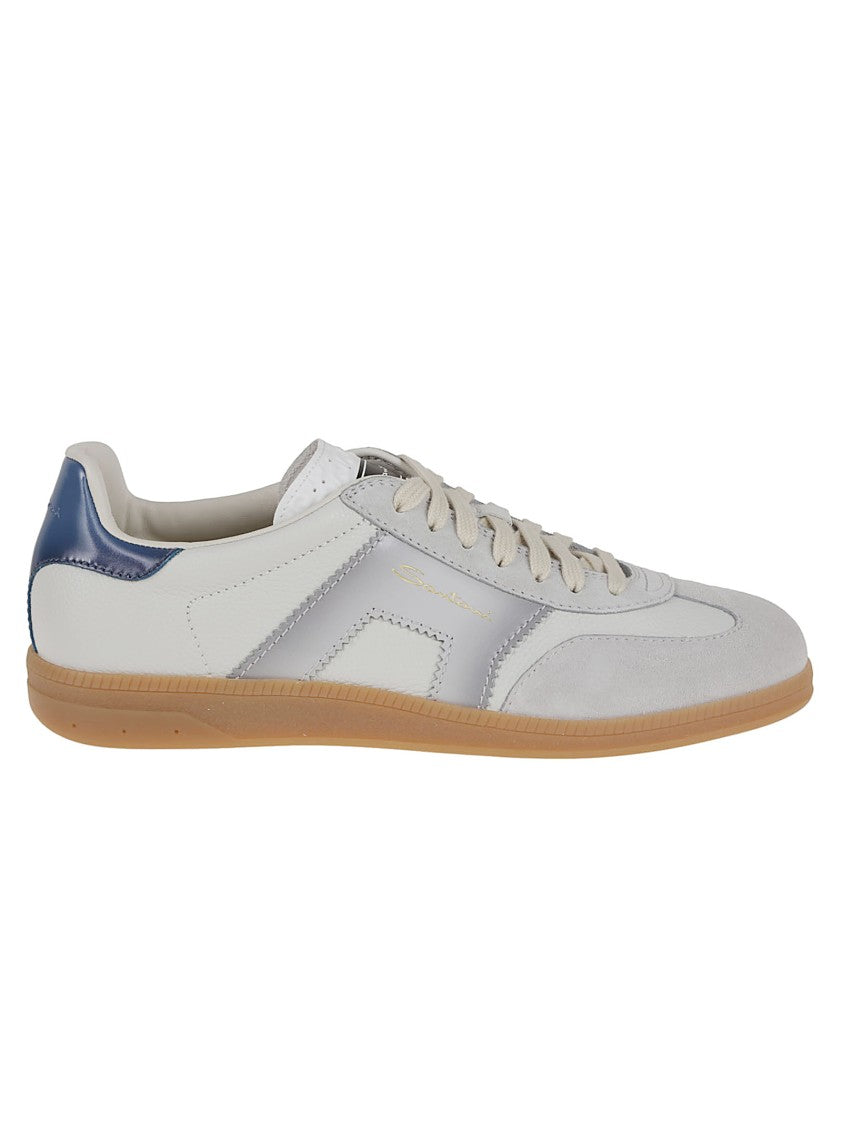 Santoni Leather And Suede Sneakers With Lace-Up Closure