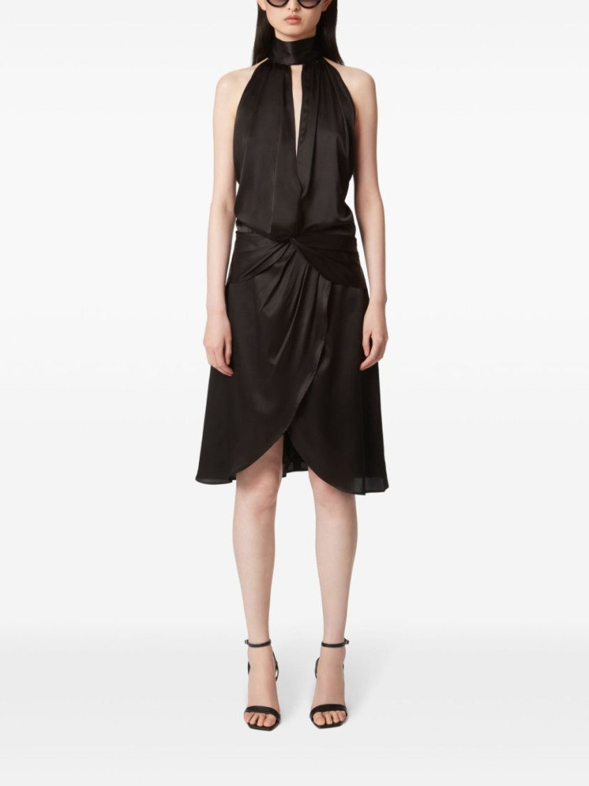 Nina Ricci Black Halterneck Ruched Satin Knee Dress
