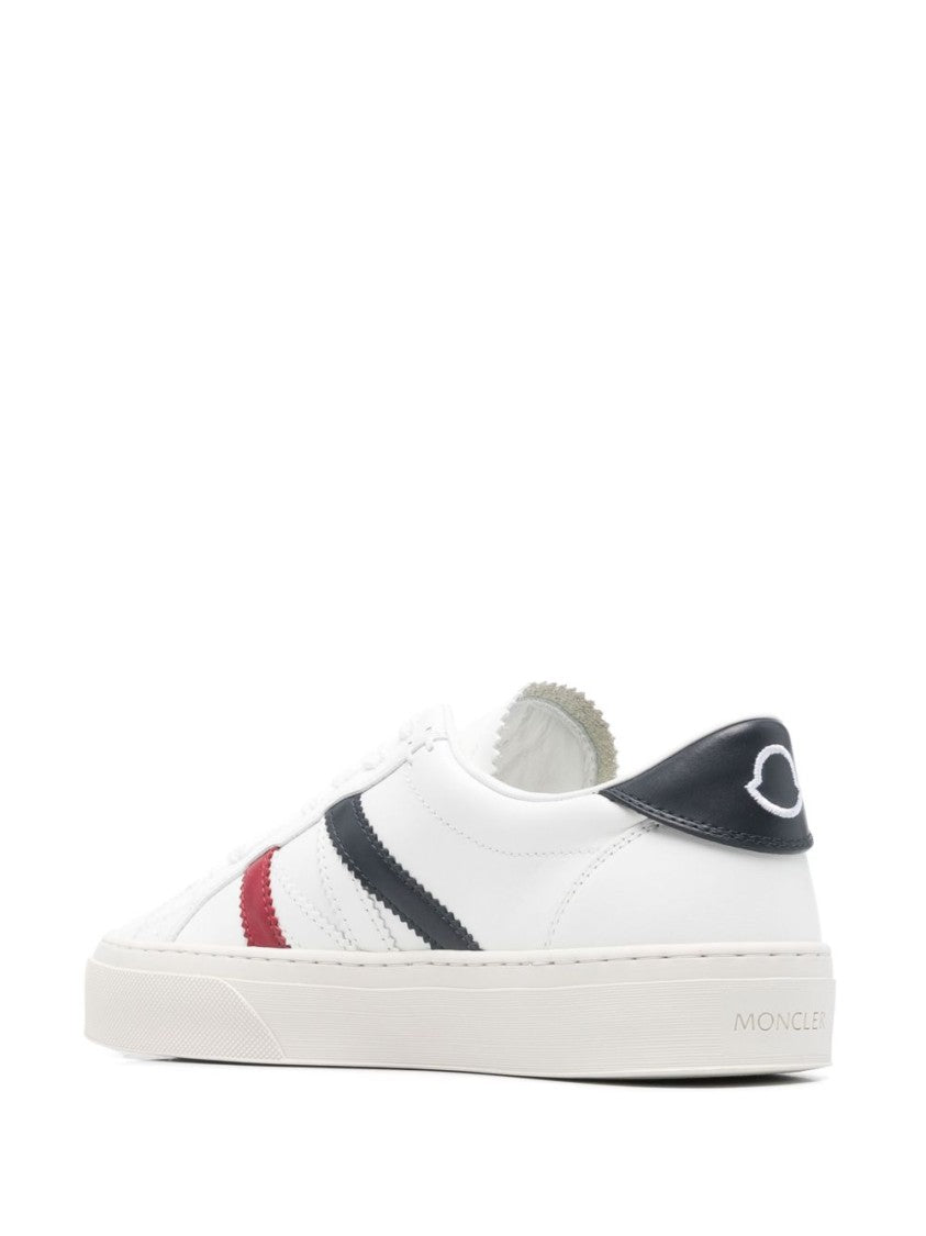 Moncler White Leather Sneakers With Navy And Red Accents