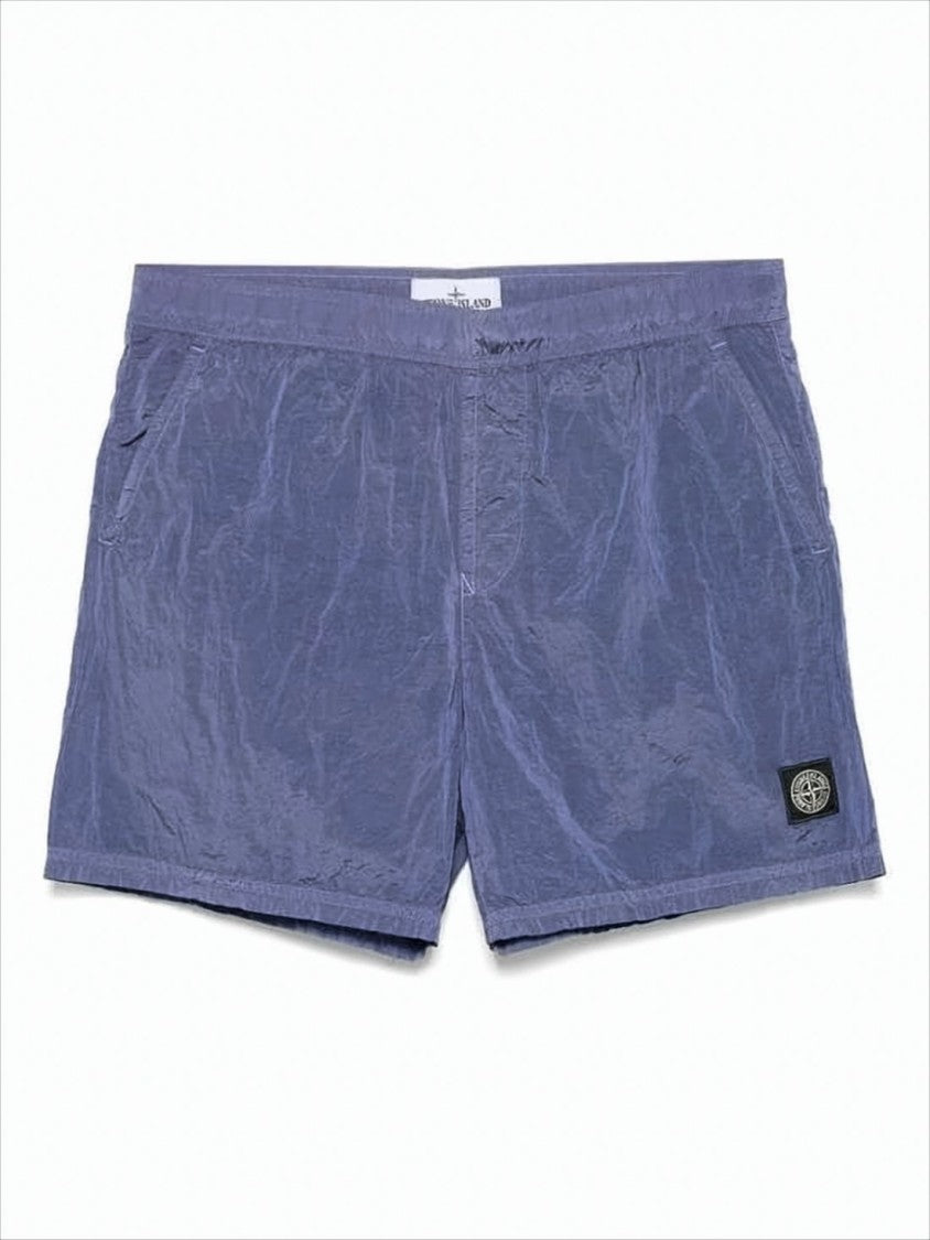 Stone Island Lightweight Crinkled Texture Shorts With Logo Patch Detail