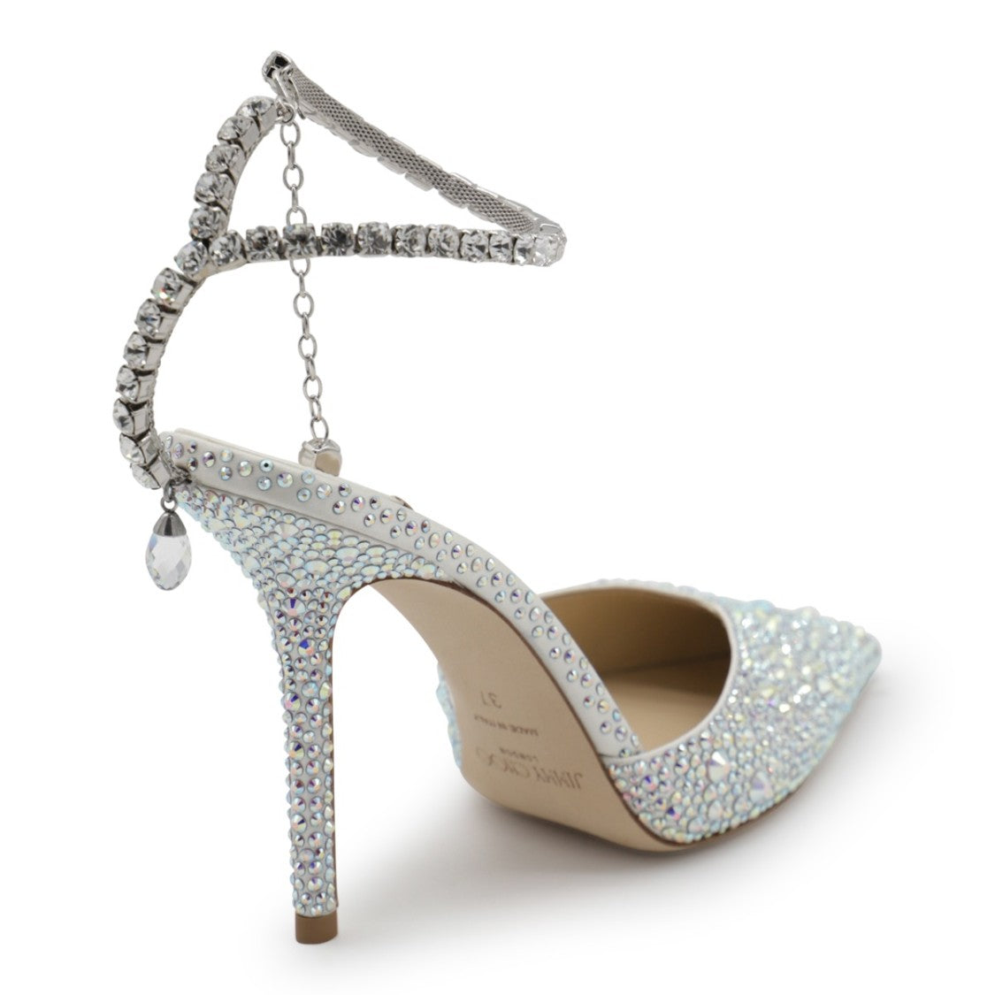 Jimmy Choo Crystal-Embellished Pointed Toe Pumps With Ankle Strap