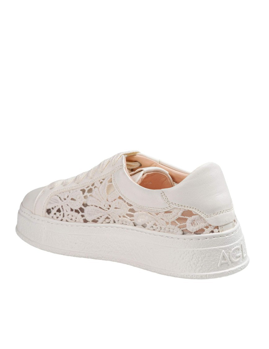 Agl White Giuly Lace And Leather Sneakers
