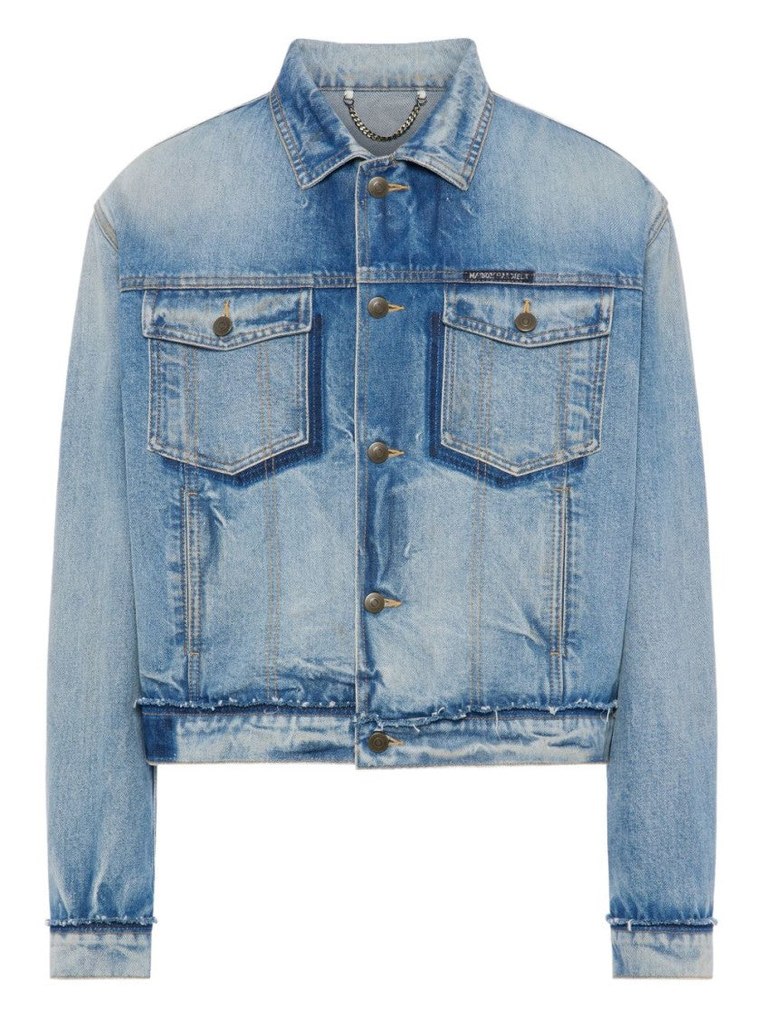 Maison Margiela Cropped Denim Jacket With Classic Collar And Distressed Finish