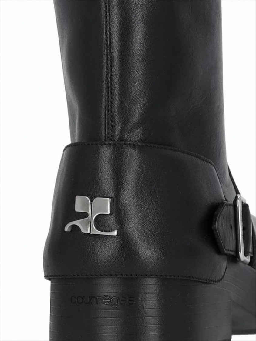 Courrèges Calf Leather Mid-Calf Boots With Adjustable Buckles
