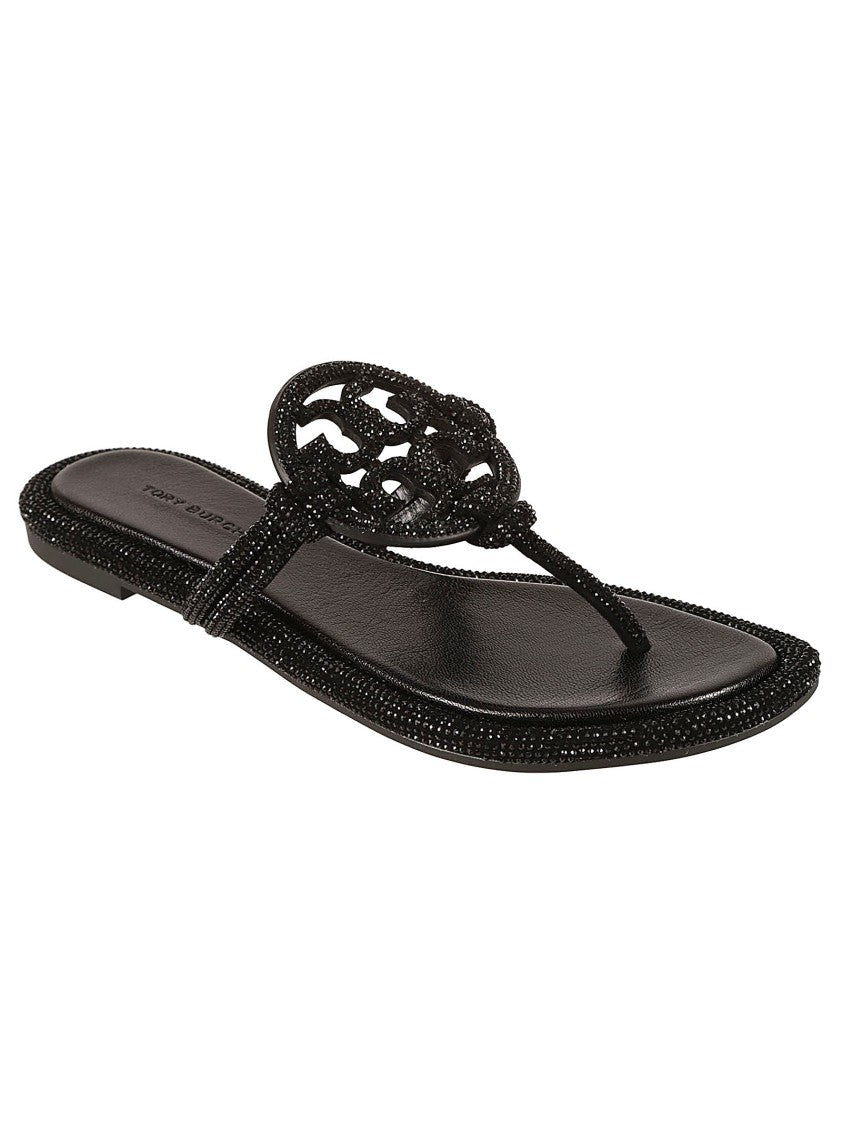 Tory Burch Refined Black Sandals With Beaded Thong Strap