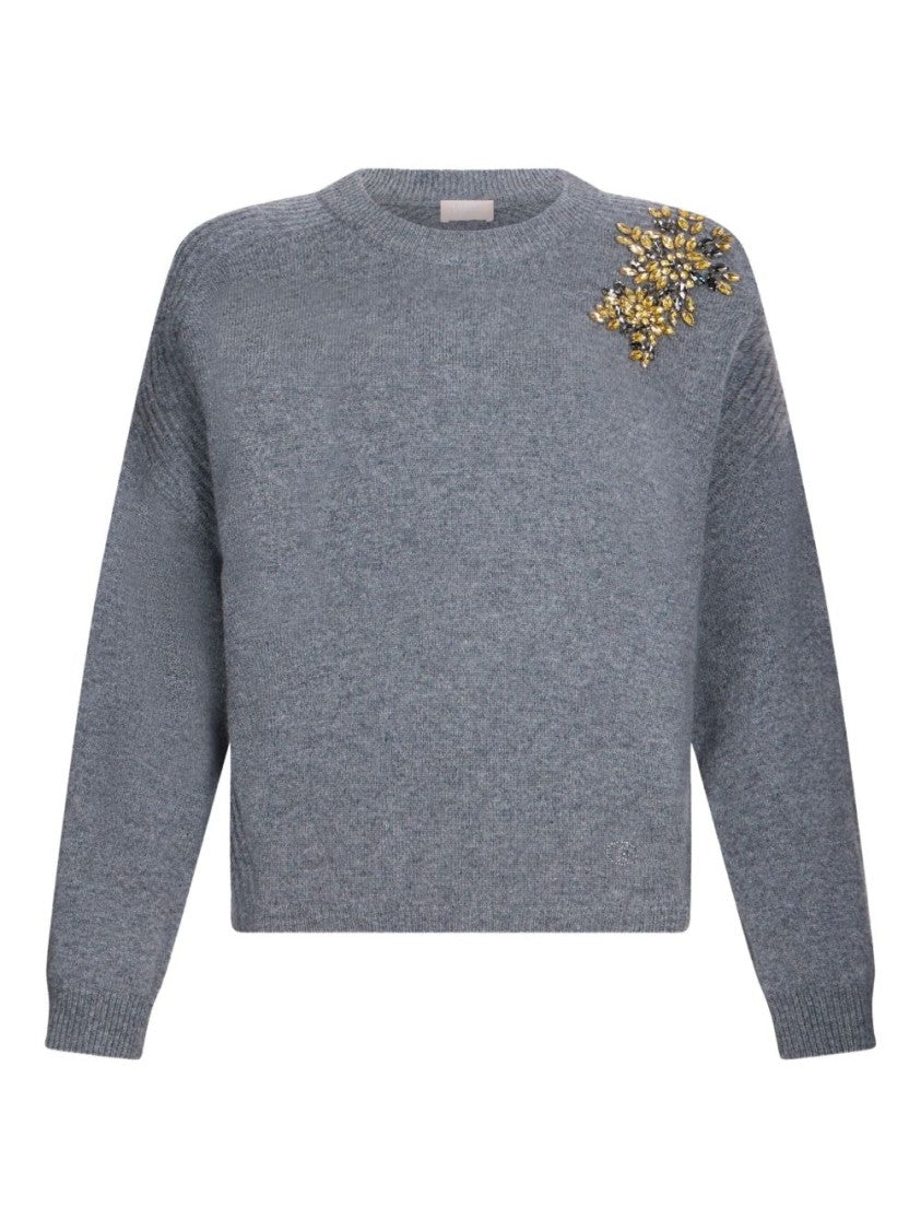 Liu Jo Wool Sweater With Decorative Golden Embellishments