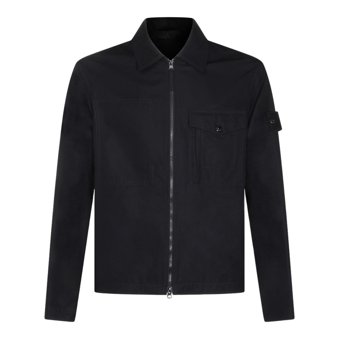 Stone Island Classic Black Shirt With Structured Collar