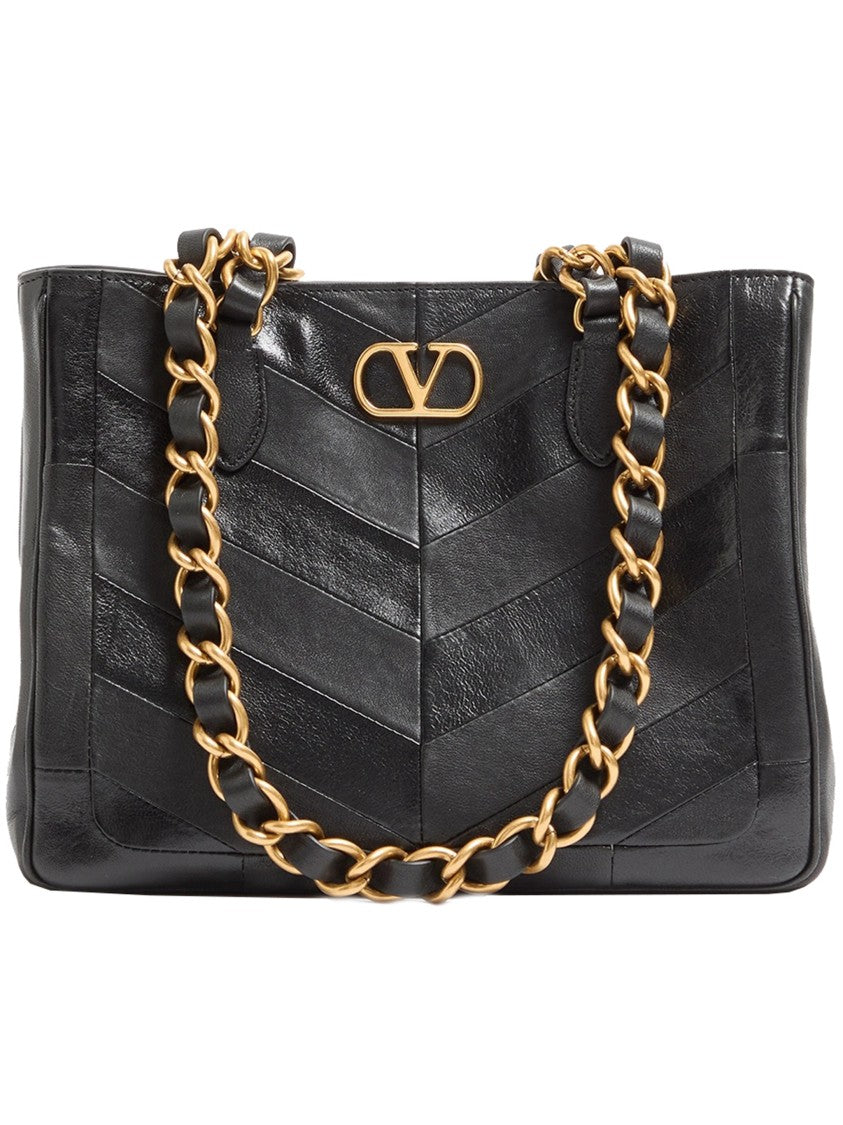 Valentino Black Laseine Chevron Nappa Leather Tote