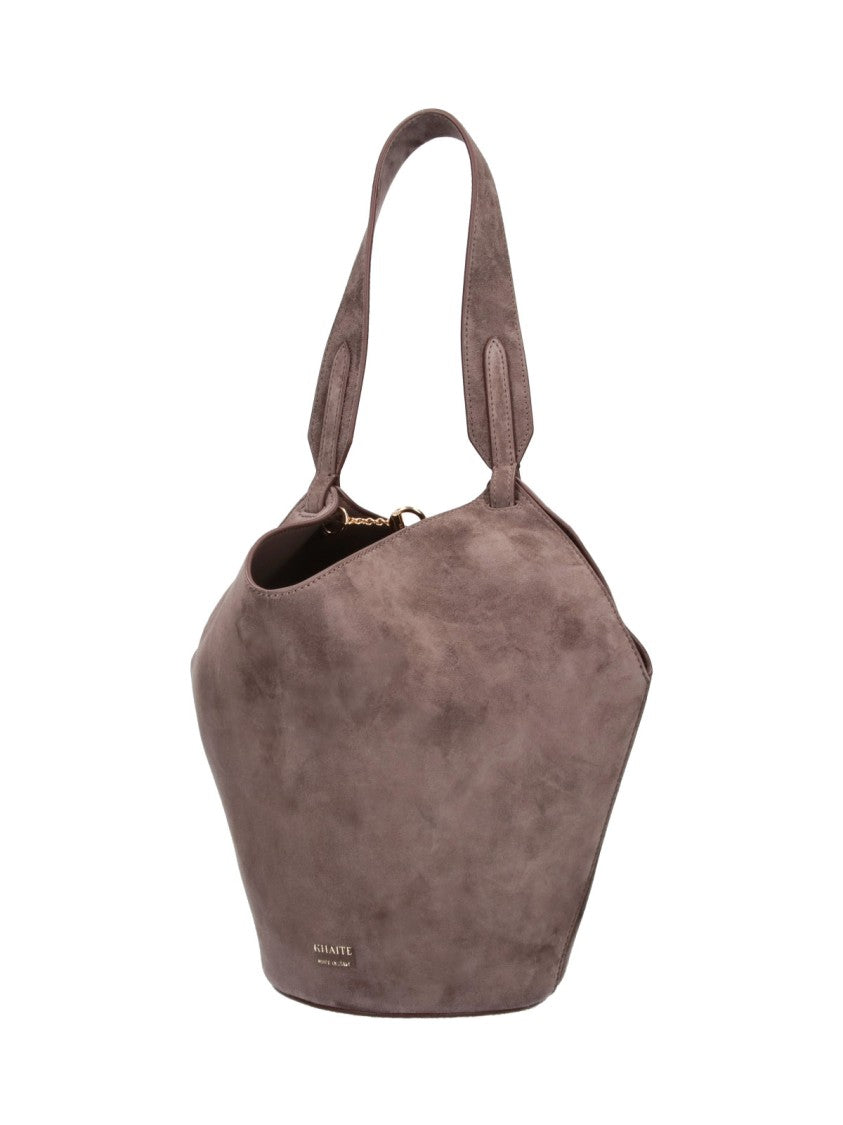 Khaite Taupe Lotus Mini Suede Tote