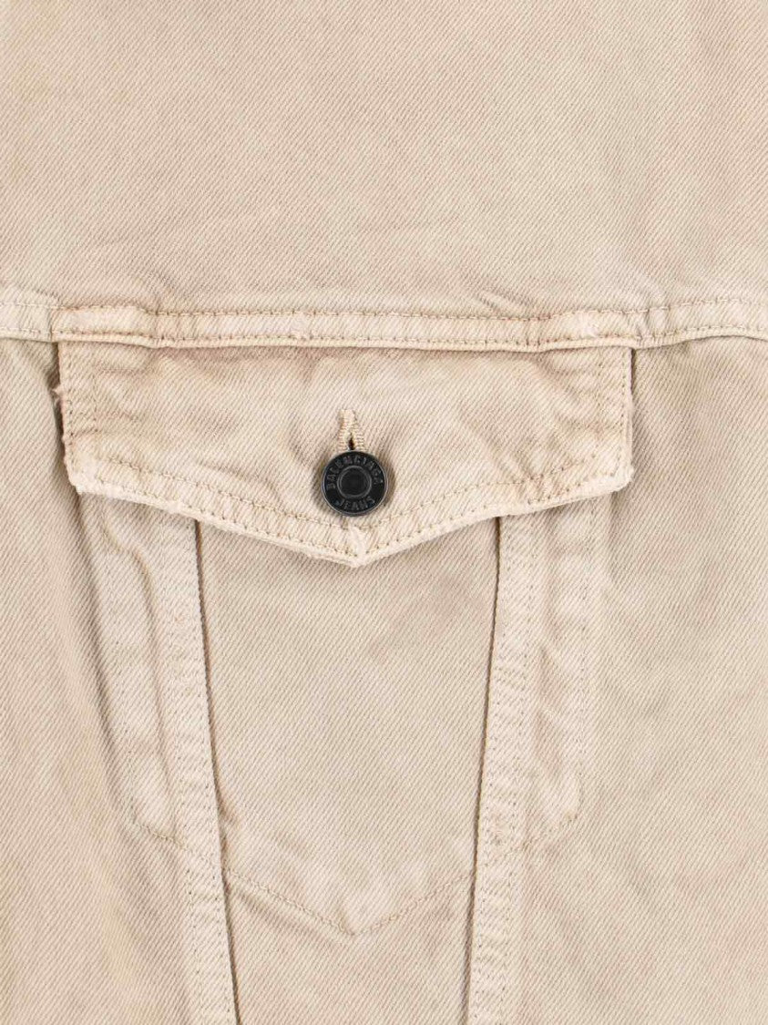 Balenciaga Beige Denim Jacket With Contrast Logo Embroidery