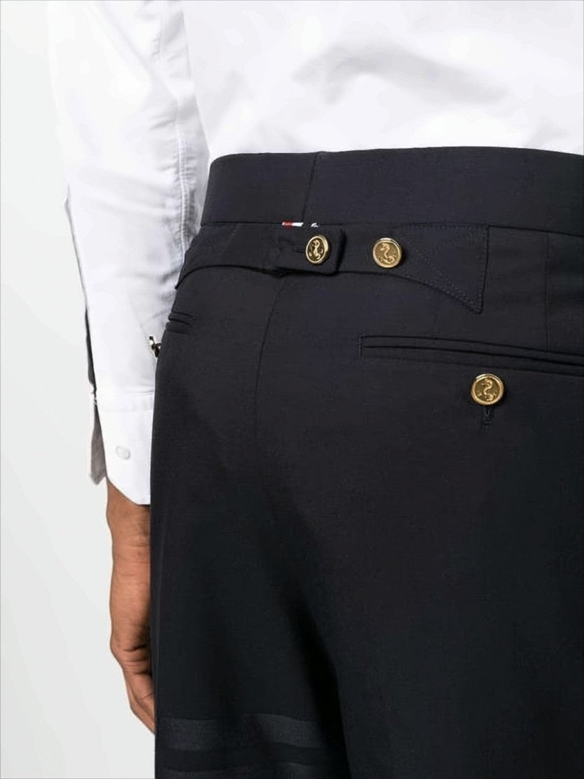 Thom Browne Cropped Black Wool Suit Pants With Gold Anchor Buttons