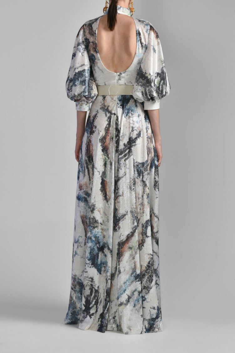 Saiid Kobeisy Printed Sequin Flared Dress
