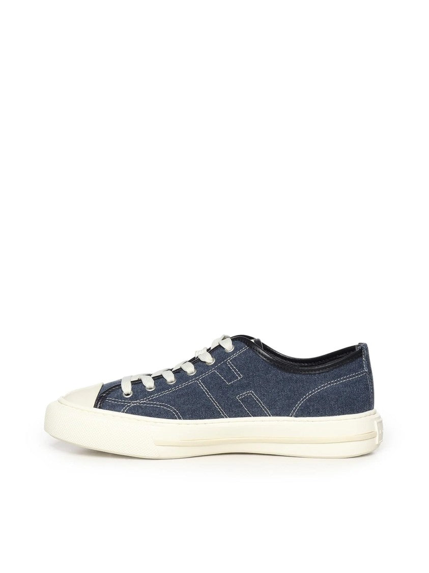 Hogan Denim-Textured Low-Top Sneakers With Embossed Logo