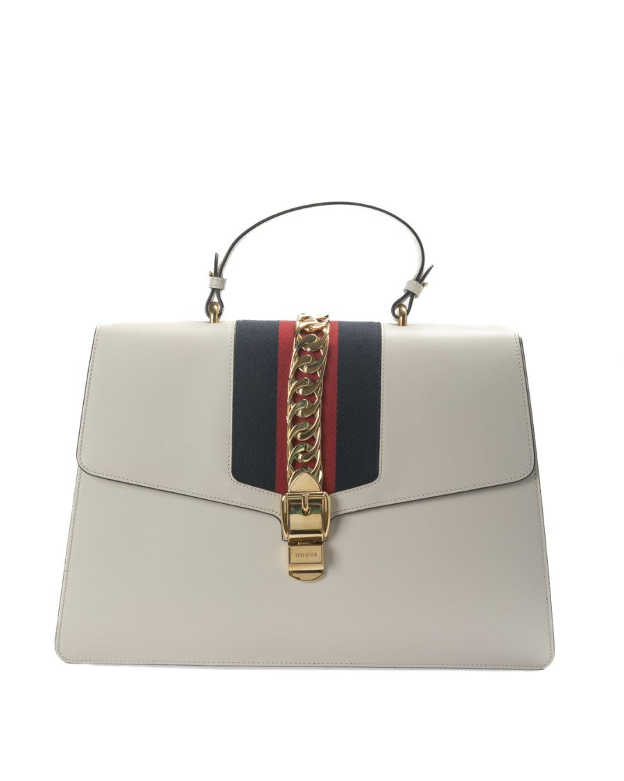 Gucci White Sylvie Xxl Web Leather Shoulder Bag