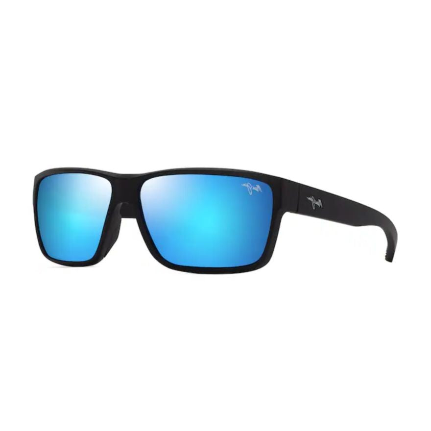Maui Jim Uila Rectangular Matte Black Sunglasses With Reflective Blue Lenses