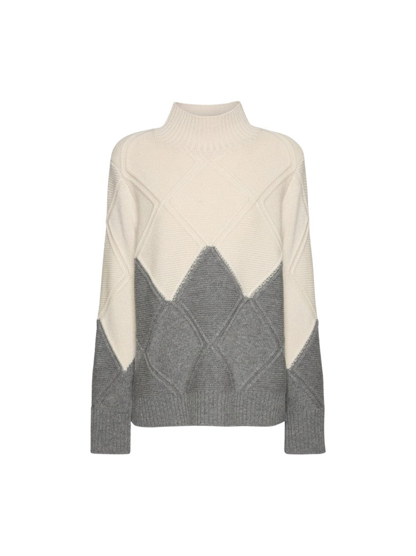 Elena Miro` High-Neck Color-Block Wool Turtleneck