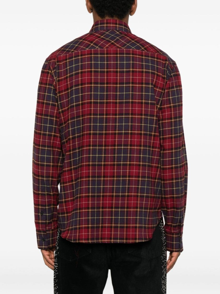 Off-White Plaid Pattern Button-Up Shirt