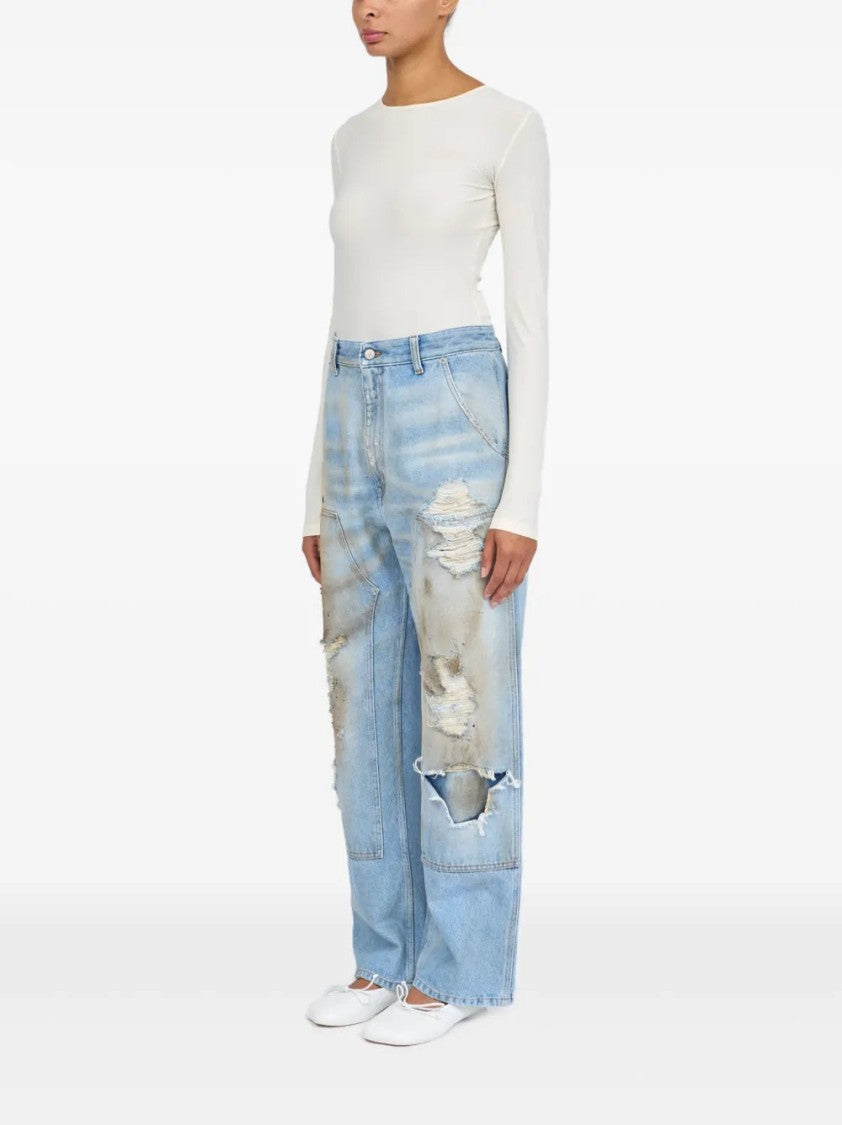 Mm6 By Maison Margiela Light Blue Distressed Relaxed-Fit Jeans