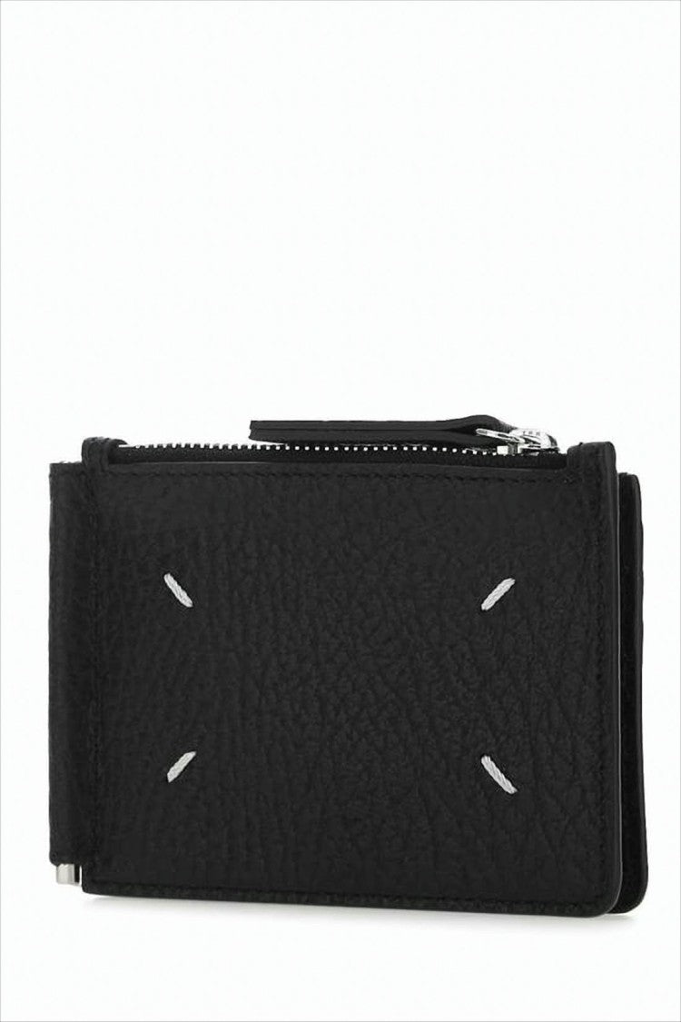 Maison Margiela Textured Leather Card Wallet With Zip Compartment And Signature Stitching