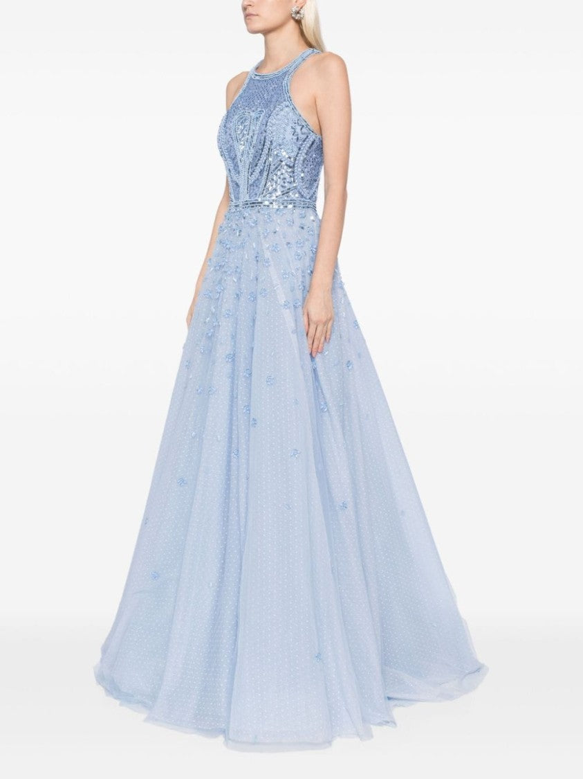 Saiid Kobeisy Tulle Beaded Dress With Halter Neckline