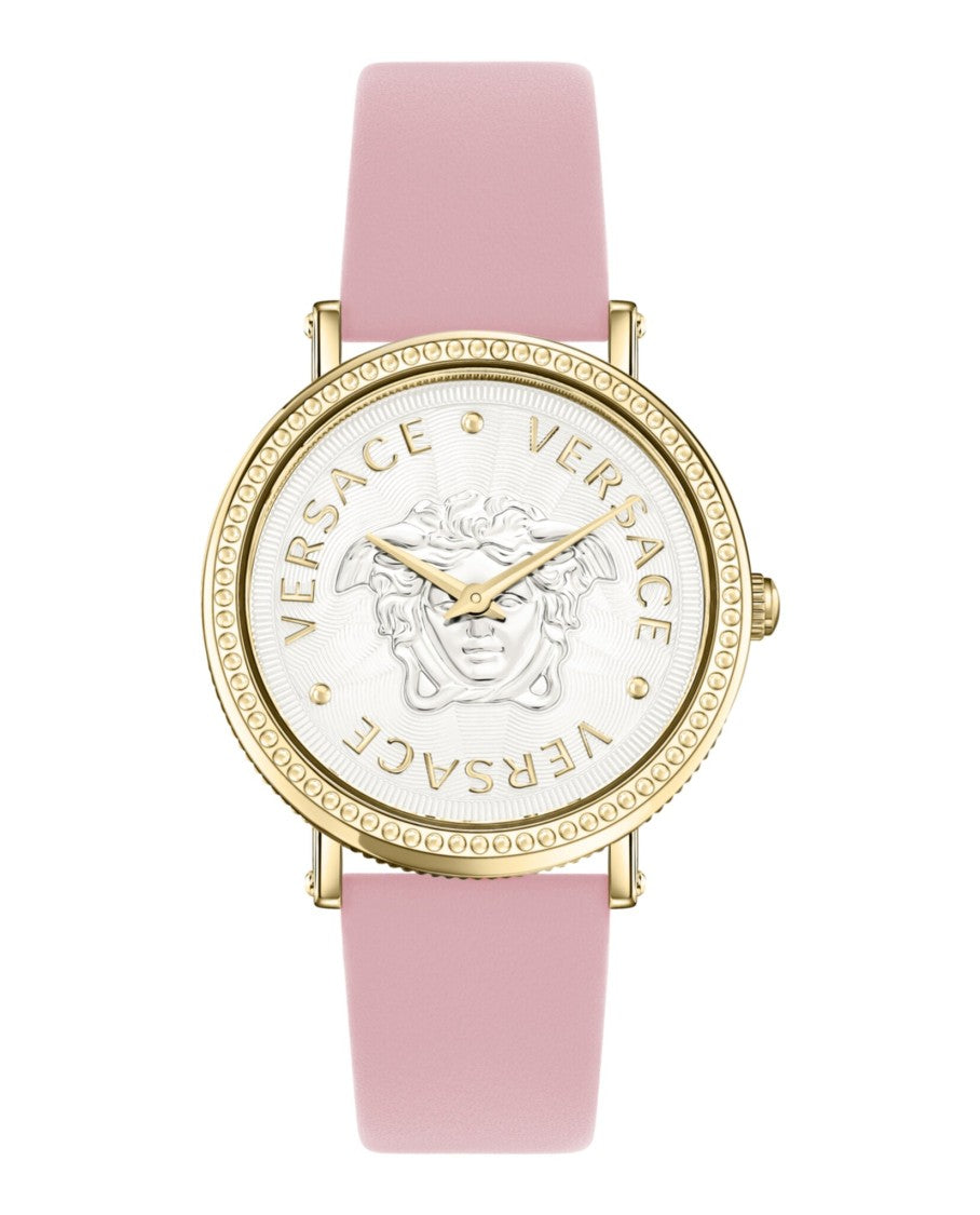 Versace Versace V-Dollar Leather Watch With Guilloche Dial