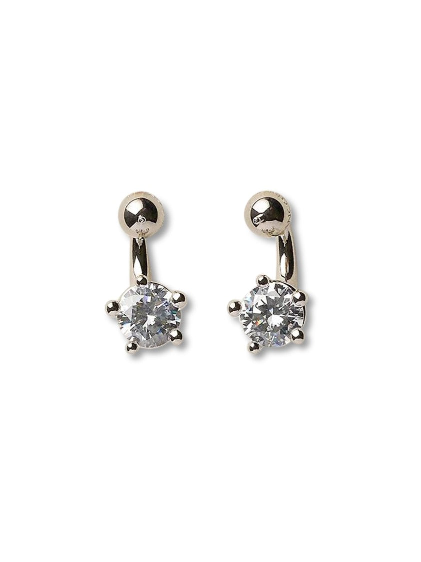 Panconesi Curved Rhodium Plated Brass Zircon Earrings